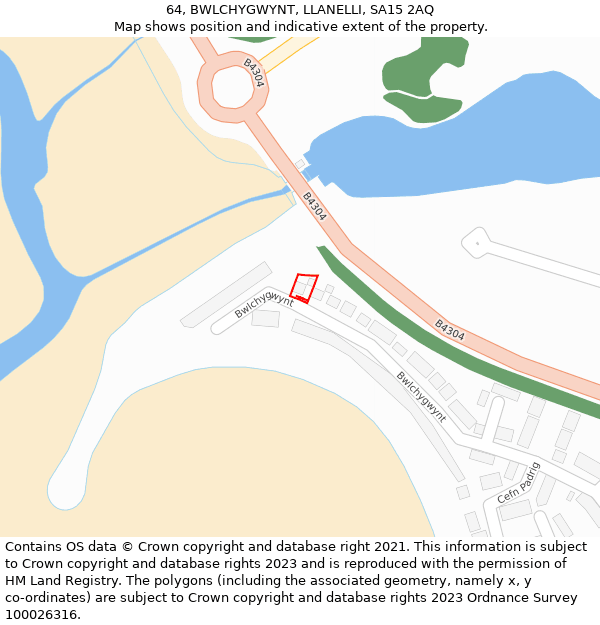 64, BWLCHYGWYNT, LLANELLI, SA15 2AQ: Location map and indicative extent of plot