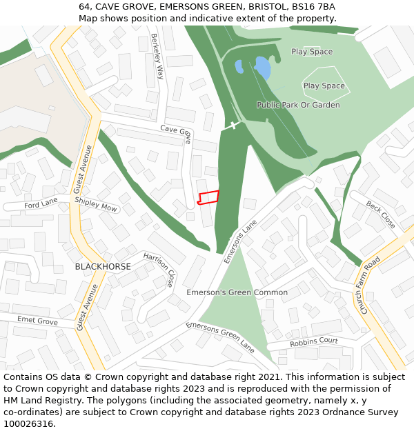 64, CAVE GROVE, EMERSONS GREEN, BRISTOL, BS16 7BA: Location map and indicative extent of plot