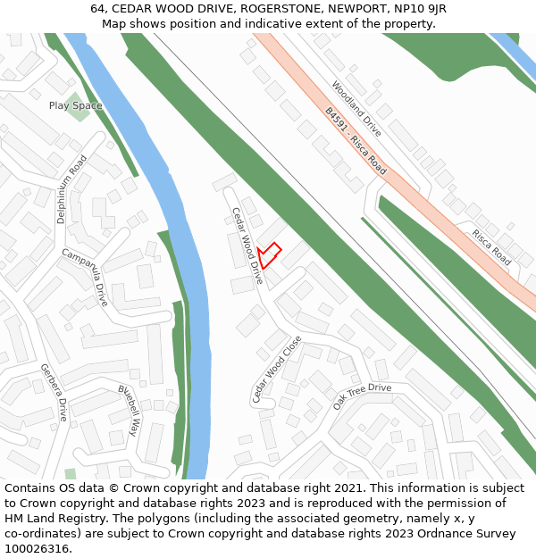 64, CEDAR WOOD DRIVE, ROGERSTONE, NEWPORT, NP10 9JR: Location map and indicative extent of plot