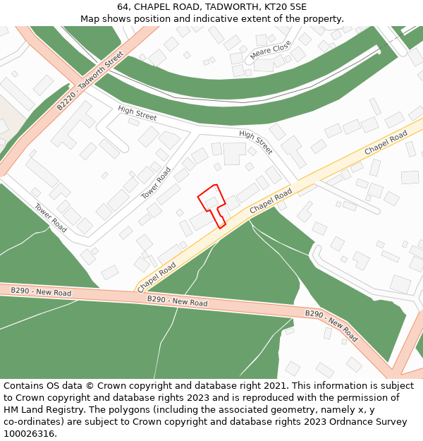 64, CHAPEL ROAD, TADWORTH, KT20 5SE: Location map and indicative extent of plot