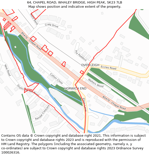 64, CHAPEL ROAD, WHALEY BRIDGE, HIGH PEAK, SK23 7LB: Location map and indicative extent of plot