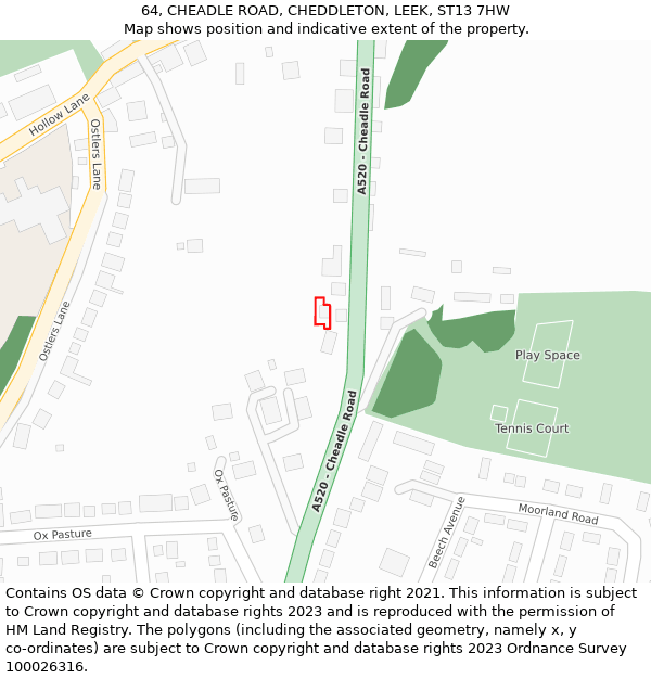 64, CHEADLE ROAD, CHEDDLETON, LEEK, ST13 7HW: Location map and indicative extent of plot