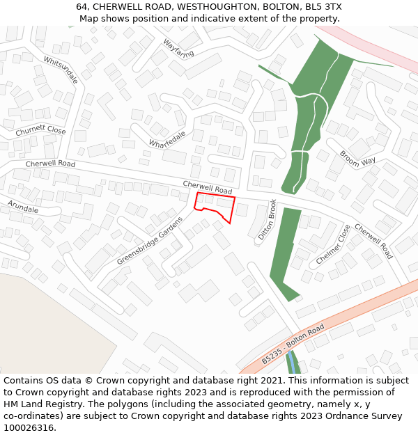 64, CHERWELL ROAD, WESTHOUGHTON, BOLTON, BL5 3TX: Location map and indicative extent of plot