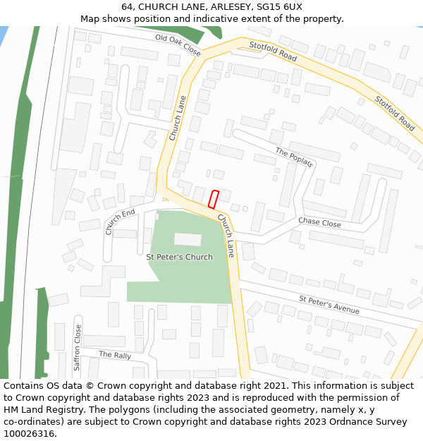 64, CHURCH LANE, ARLESEY, SG15 6UX: Location map and indicative extent of plot