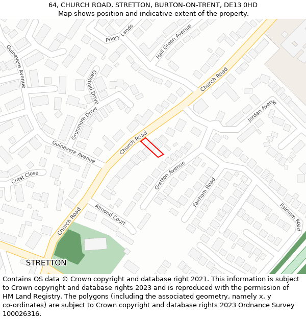 64, CHURCH ROAD, STRETTON, BURTON-ON-TRENT, DE13 0HD: Location map and indicative extent of plot