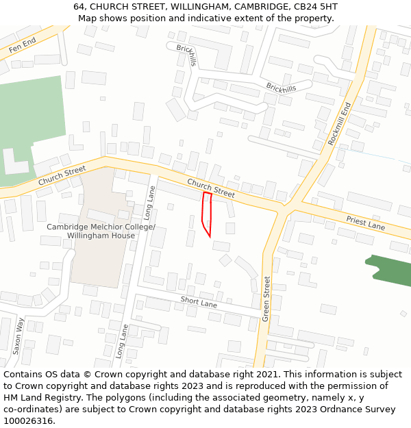 64, CHURCH STREET, WILLINGHAM, CAMBRIDGE, CB24 5HT: Location map and indicative extent of plot
