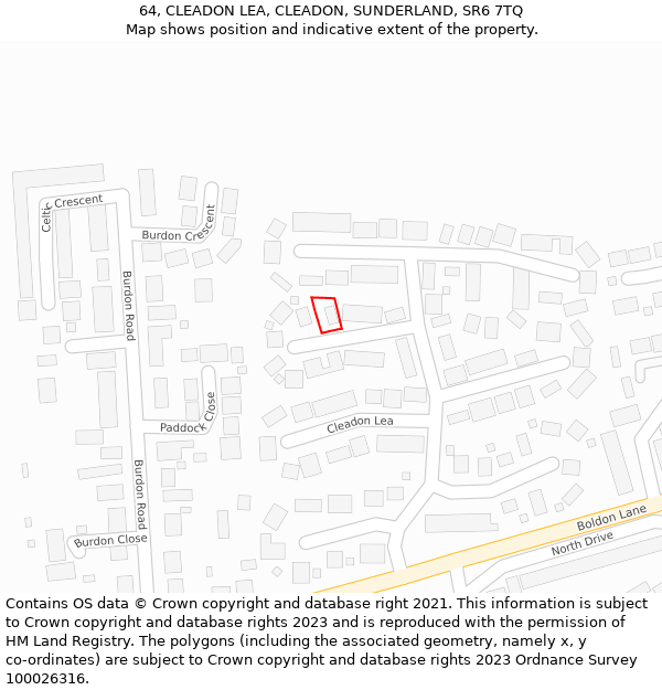 64, CLEADON LEA, CLEADON, SUNDERLAND, SR6 7TQ: Location map and indicative extent of plot