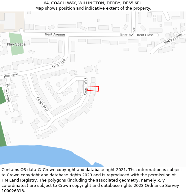 64, COACH WAY, WILLINGTON, DERBY, DE65 6EU: Location map and indicative extent of plot