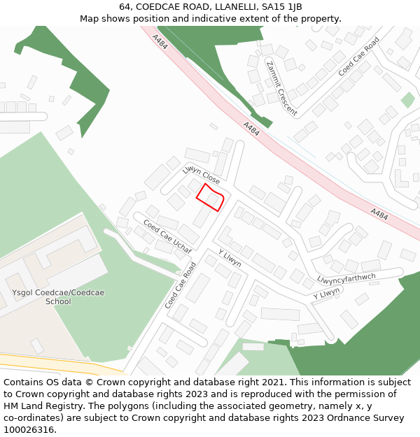 64, COEDCAE ROAD, LLANELLI, SA15 1JB: Location map and indicative extent of plot