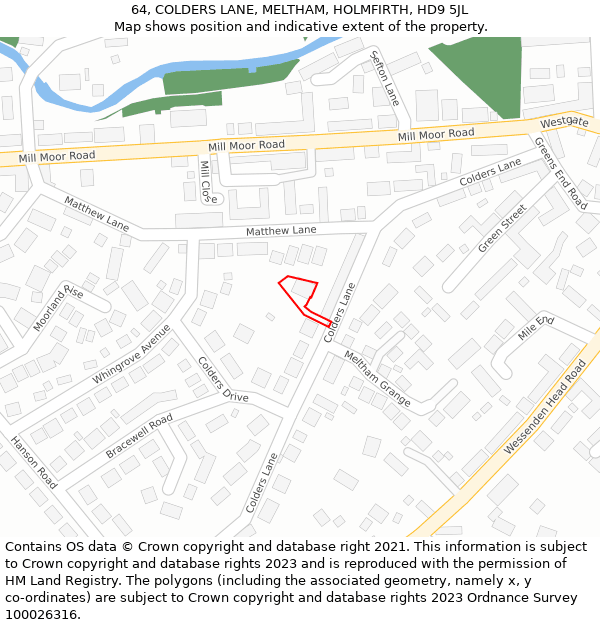 64, COLDERS LANE, MELTHAM, HOLMFIRTH, HD9 5JL: Location map and indicative extent of plot