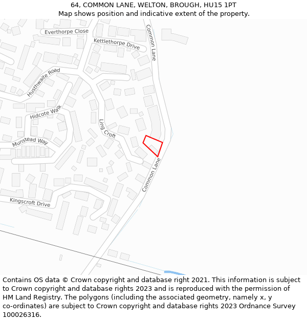 64, COMMON LANE, WELTON, BROUGH, HU15 1PT: Location map and indicative extent of plot