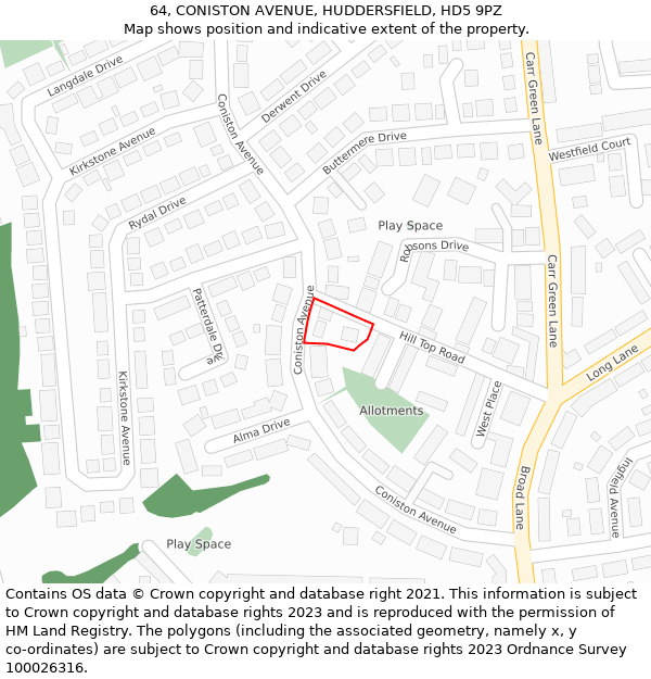 64, CONISTON AVENUE, HUDDERSFIELD, HD5 9PZ: Location map and indicative extent of plot