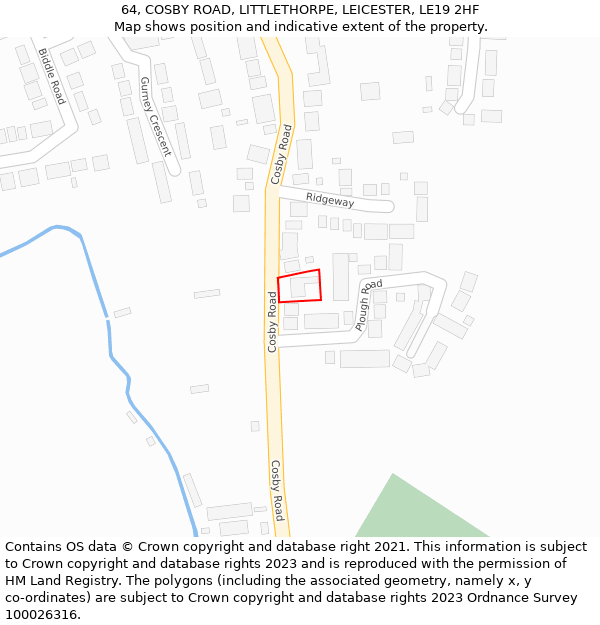 64, COSBY ROAD, LITTLETHORPE, LEICESTER, LE19 2HF: Location map and indicative extent of plot