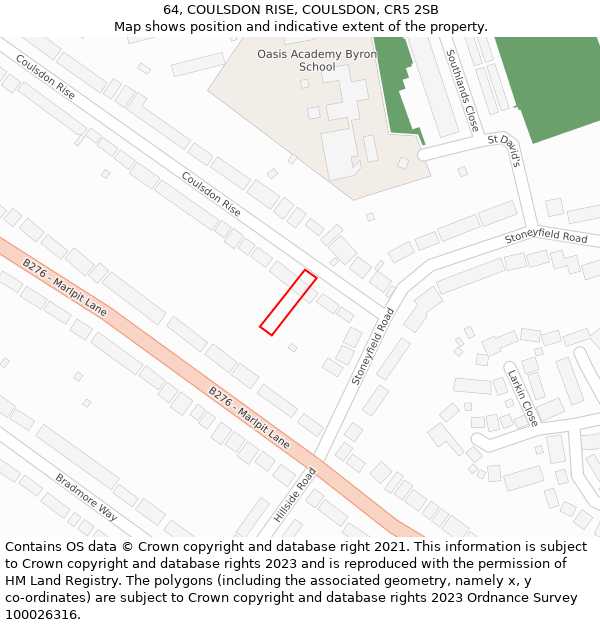 64, COULSDON RISE, COULSDON, CR5 2SB: Location map and indicative extent of plot