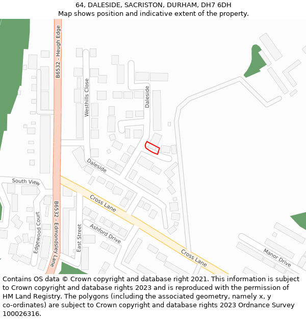 64, DALESIDE, SACRISTON, DURHAM, DH7 6DH: Location map and indicative extent of plot