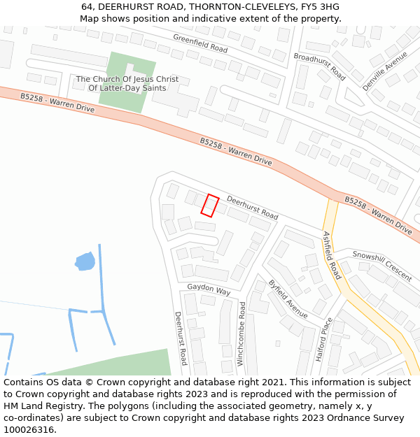 64, DEERHURST ROAD, THORNTON-CLEVELEYS, FY5 3HG: Location map and indicative extent of plot