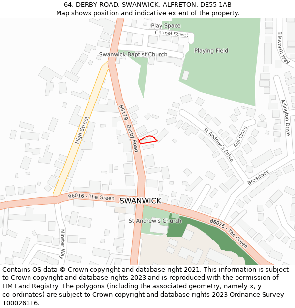 64, DERBY ROAD, SWANWICK, ALFRETON, DE55 1AB: Location map and indicative extent of plot