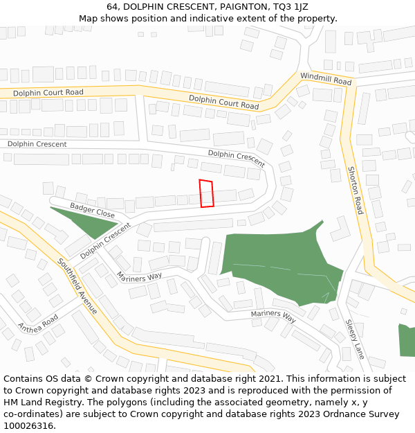 64, DOLPHIN CRESCENT, PAIGNTON, TQ3 1JZ: Location map and indicative extent of plot