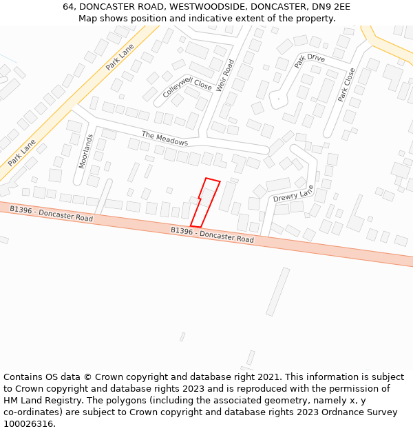64, DONCASTER ROAD, WESTWOODSIDE, DONCASTER, DN9 2EE: Location map and indicative extent of plot
