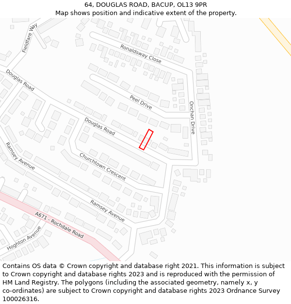 64, DOUGLAS ROAD, BACUP, OL13 9PR: Location map and indicative extent of plot