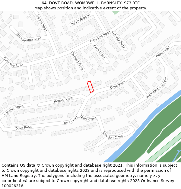 64, DOVE ROAD, WOMBWELL, BARNSLEY, S73 0TE: Location map and indicative extent of plot