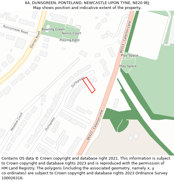 64, DUNSGREEN, PONTELAND, NEWCASTLE UPON TYNE, NE20 9EJ: Location map and indicative extent of plot