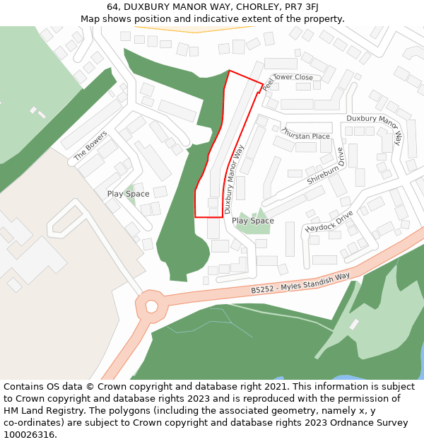 64, DUXBURY MANOR WAY, CHORLEY, PR7 3FJ: Location map and indicative extent of plot