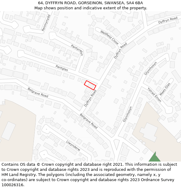 64, DYFFRYN ROAD, GORSEINON, SWANSEA, SA4 6BA: Location map and indicative extent of plot