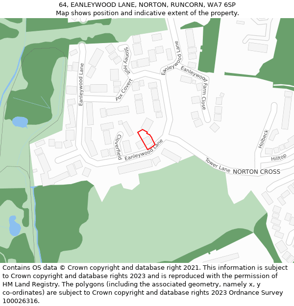 64, EANLEYWOOD LANE, NORTON, RUNCORN, WA7 6SP: Location map and indicative extent of plot