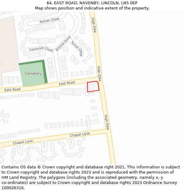 64, EAST ROAD, NAVENBY, LINCOLN, LN5 0EP: Location map and indicative extent of plot