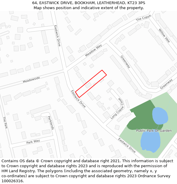 64, EASTWICK DRIVE, BOOKHAM, LEATHERHEAD, KT23 3PS: Location map and indicative extent of plot