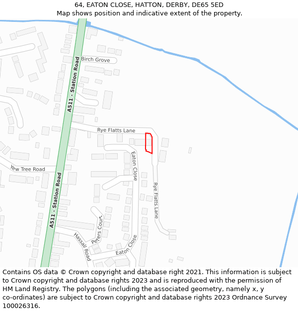 64, EATON CLOSE, HATTON, DERBY, DE65 5ED: Location map and indicative extent of plot