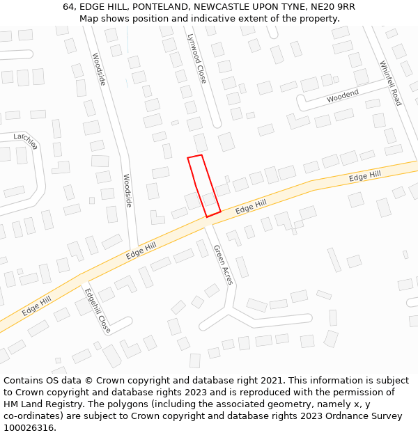 64, EDGE HILL, PONTELAND, NEWCASTLE UPON TYNE, NE20 9RR: Location map and indicative extent of plot