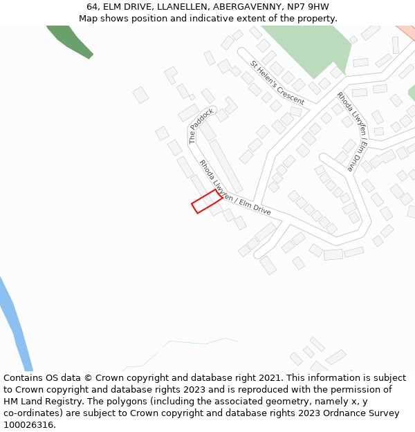 64, ELM DRIVE, LLANELLEN, ABERGAVENNY, NP7 9HW: Location map and indicative extent of plot