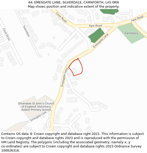 64, EMESGATE LANE, SILVERDALE, CARNFORTH, LA5 0RN: Location map and indicative extent of plot