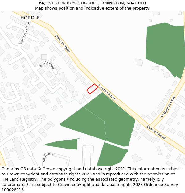 64, EVERTON ROAD, HORDLE, LYMINGTON, SO41 0FD: Location map and indicative extent of plot