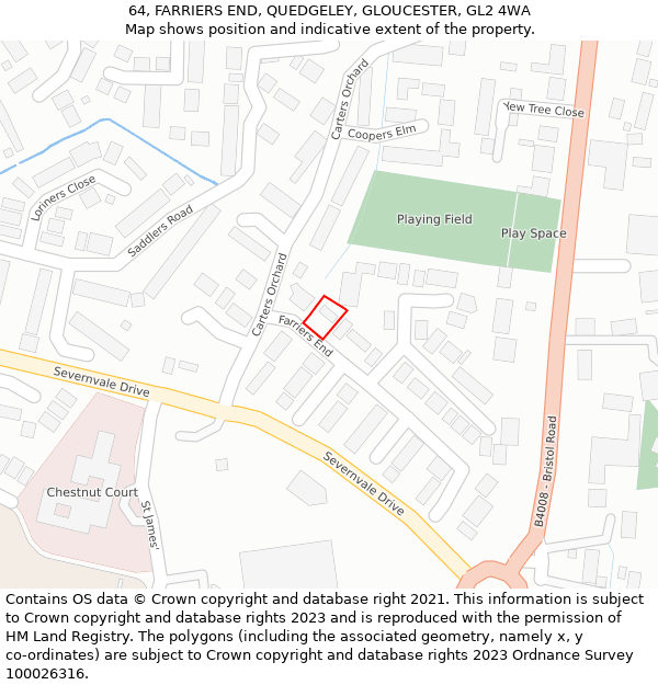 64, FARRIERS END, QUEDGELEY, GLOUCESTER, GL2 4WA: Location map and indicative extent of plot