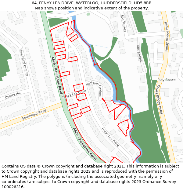 64, FENAY LEA DRIVE, WATERLOO, HUDDERSFIELD, HD5 8RR: Location map and indicative extent of plot