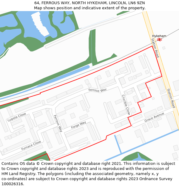 64, FERROUS WAY, NORTH HYKEHAM, LINCOLN, LN6 9ZN: Location map and indicative extent of plot