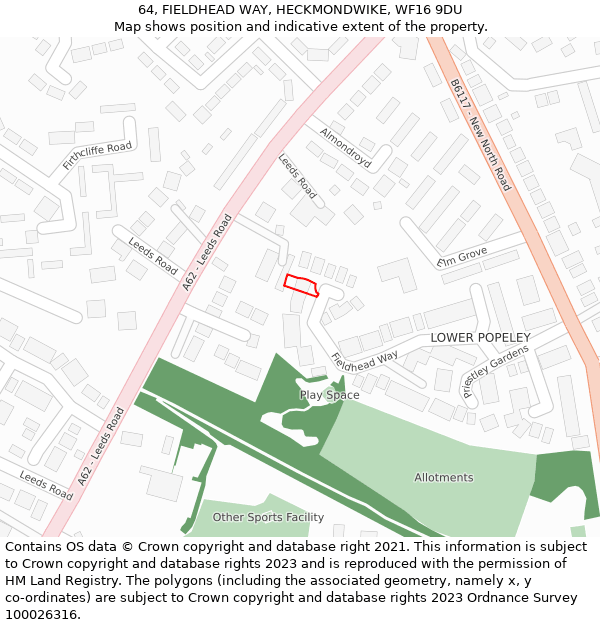 64, FIELDHEAD WAY, HECKMONDWIKE, WF16 9DU: Location map and indicative extent of plot