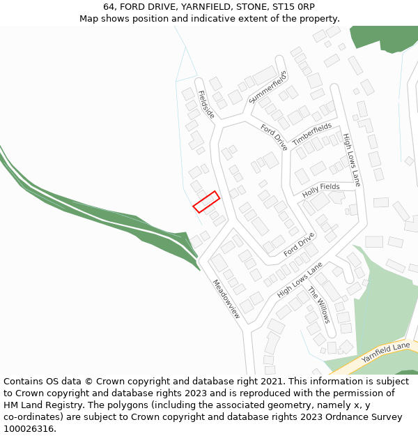 64, FORD DRIVE, YARNFIELD, STONE, ST15 0RP: Location map and indicative extent of plot