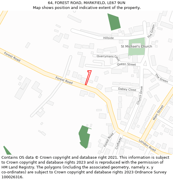 64, FOREST ROAD, MARKFIELD, LE67 9UN: Location map and indicative extent of plot