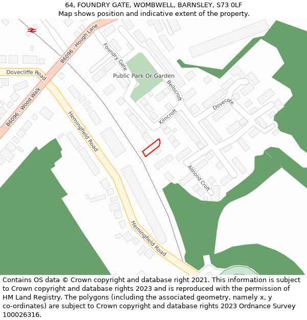 64, FOUNDRY GATE, WOMBWELL, BARNSLEY, S73 0LF: Location map and indicative extent of plot