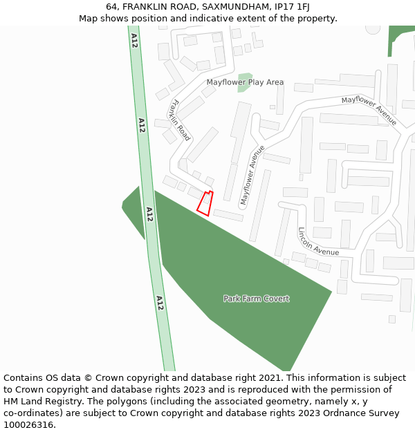 64, FRANKLIN ROAD, SAXMUNDHAM, IP17 1FJ: Location map and indicative extent of plot