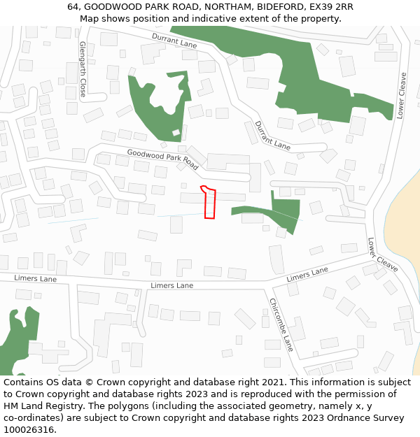 64, GOODWOOD PARK ROAD, NORTHAM, BIDEFORD, EX39 2RR: Location map and indicative extent of plot