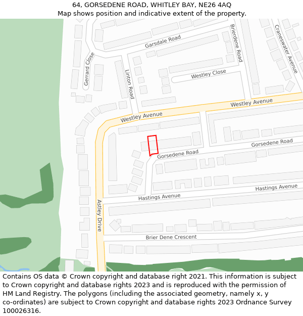 64, GORSEDENE ROAD, WHITLEY BAY, NE26 4AQ: Location map and indicative extent of plot