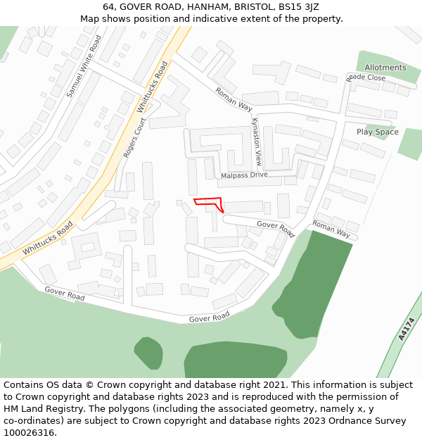 64, GOVER ROAD, HANHAM, BRISTOL, BS15 3JZ: Location map and indicative extent of plot