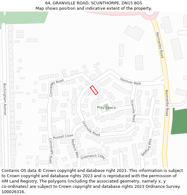 64, GRANVILLE ROAD, SCUNTHORPE, DN15 8GS: Location map and indicative extent of plot