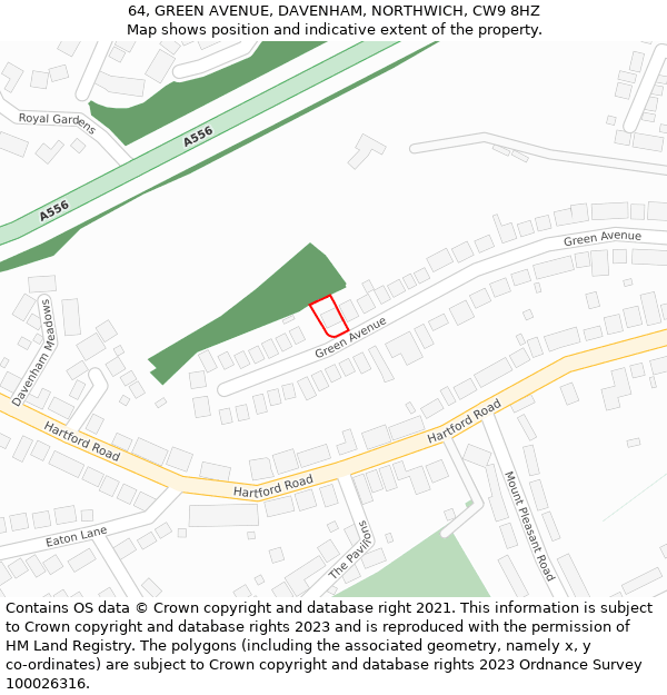 64, GREEN AVENUE, DAVENHAM, NORTHWICH, CW9 8HZ: Location map and indicative extent of plot