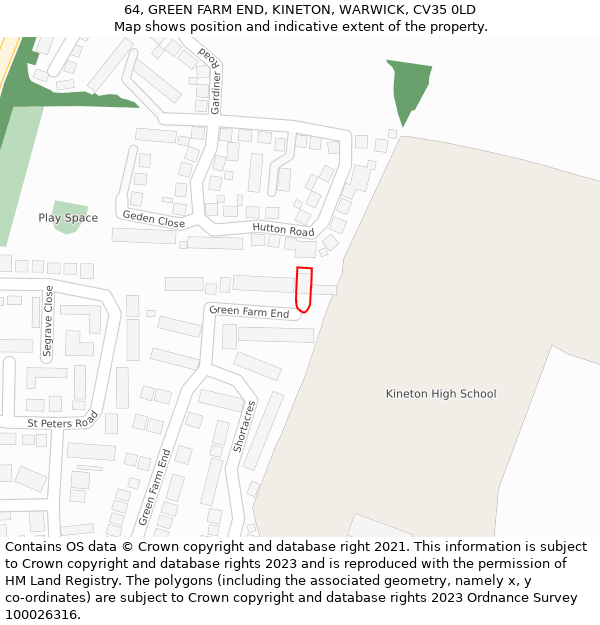 64, GREEN FARM END, KINETON, WARWICK, CV35 0LD: Location map and indicative extent of plot